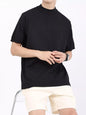 Men's Plus Size Mock Neck Knitted T-Shirt - Black -