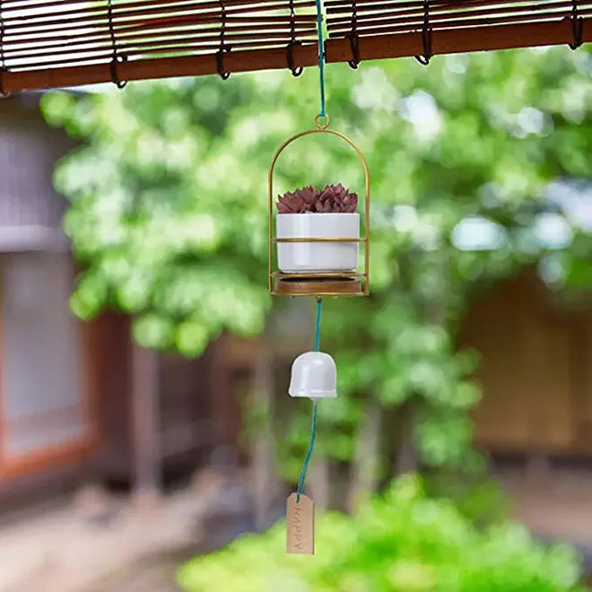 Cute Hanging Planters Ceramic Flower Pot Wind Chimes Plant Holder