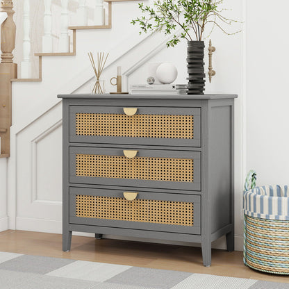 3 Drawer Cabinet, Natural Rattan, American Furniture- Unique Piece Furniture- {{Product type}}