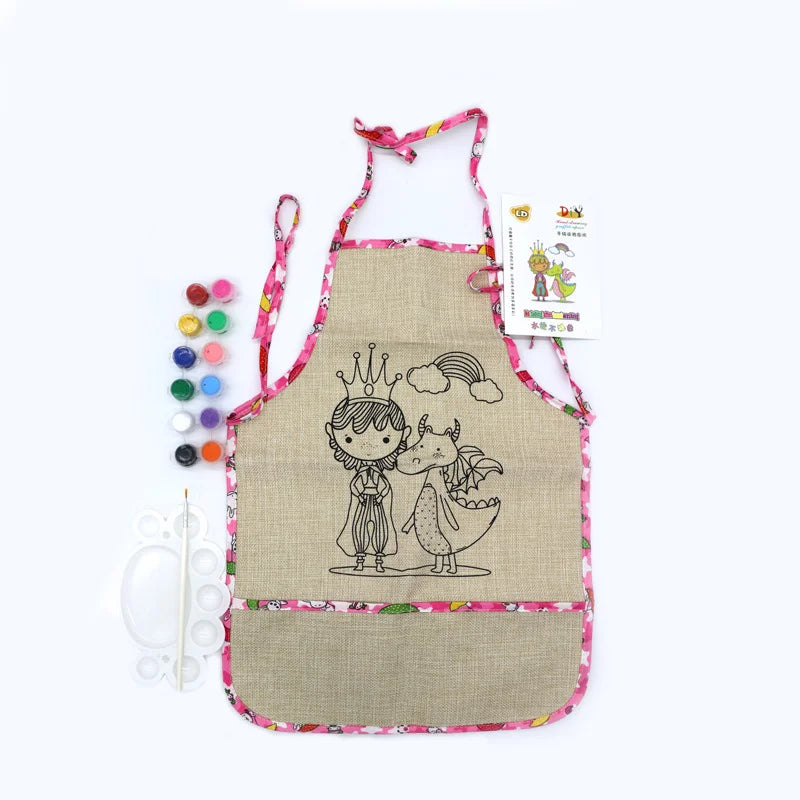 Coloring Apron Canvas Painting Kits for Kids With Pigment and Paint Brush