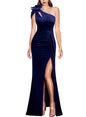 VFSHOW Elegant Velvet Floral One-Shoulder Maxi Dress - Navy Blue Velvet Large - dress