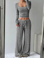Striped Long Sleeve Crop Top & Wide Leg Pants Set- Shopimist- {{Product type}}