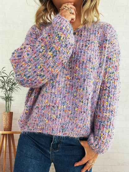 Colorful Long Sleeve Sweater - Purple One Size -