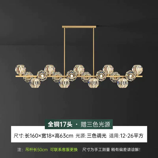 Modern Nordic Crystal Copper Dining Pendant Lights - Copper natural color Hanger 17-head length 160cm three-color light changing - ceiling light