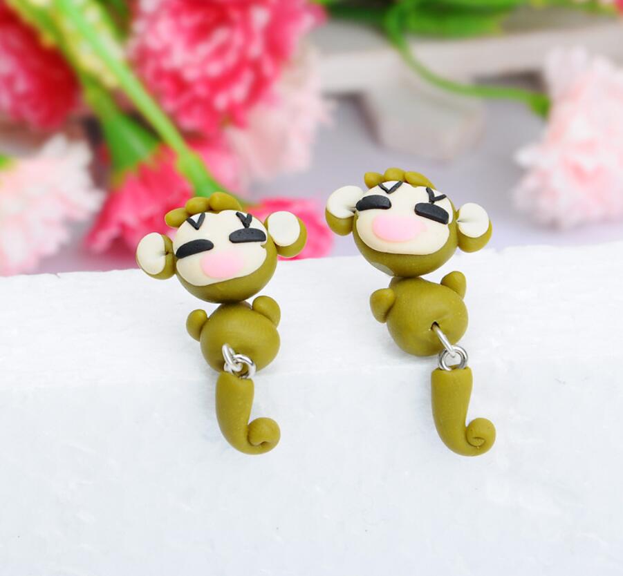 Cute Monkey Polymer Clay Earrings - - earrings