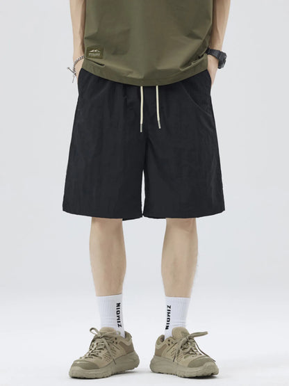Men's Full Size Casual Loose-Fit Drawstring Shorts with Stripe Detail Plus Size - Black -