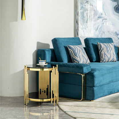 Elegant Round Table With Double Layer Tempered Glass Top And Stainless Steel Frame For Living Room - - Side Tables