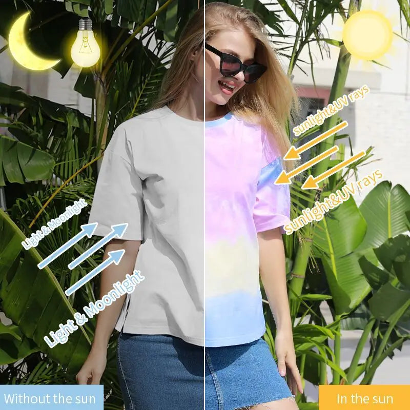 Sun Light UV Temperature Color Change T Shirt Photochromic Cotton T Shirt