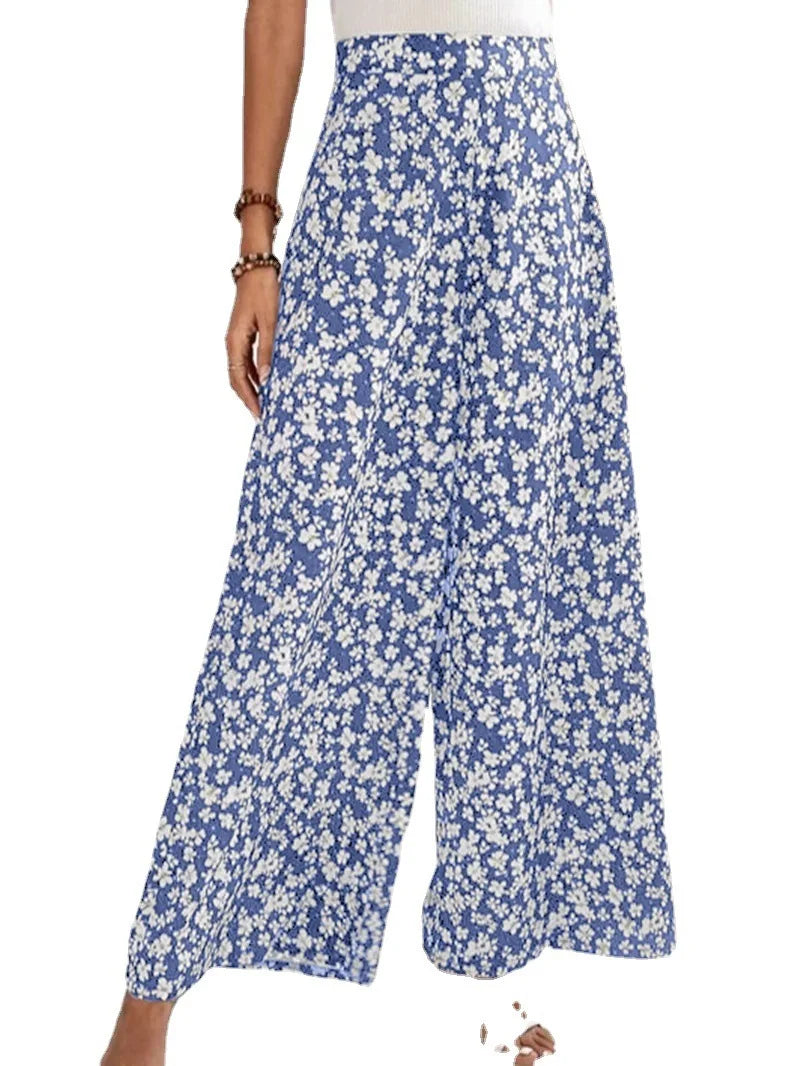 Palazzo Pants Floral Print Casual Loose Ladies High Waist Wide Leg Pants