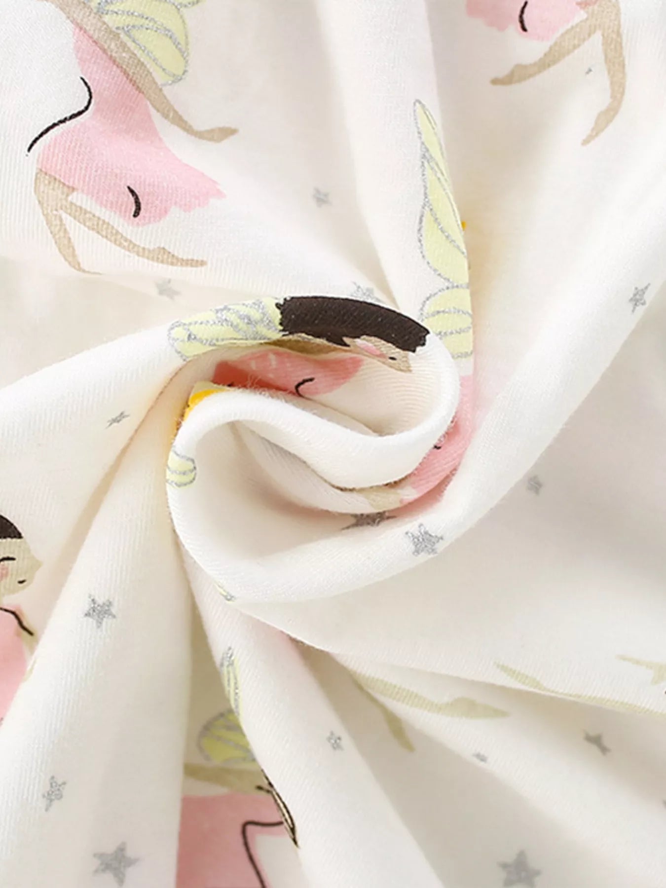 Children's Fairy Print Peter Pan Collar Puff Sleeve Dress - -