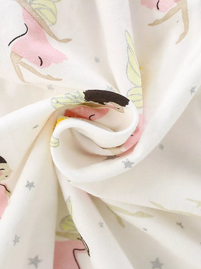 Children's Fairy Print Peter Pan Collar Puff Sleeve Dress - -