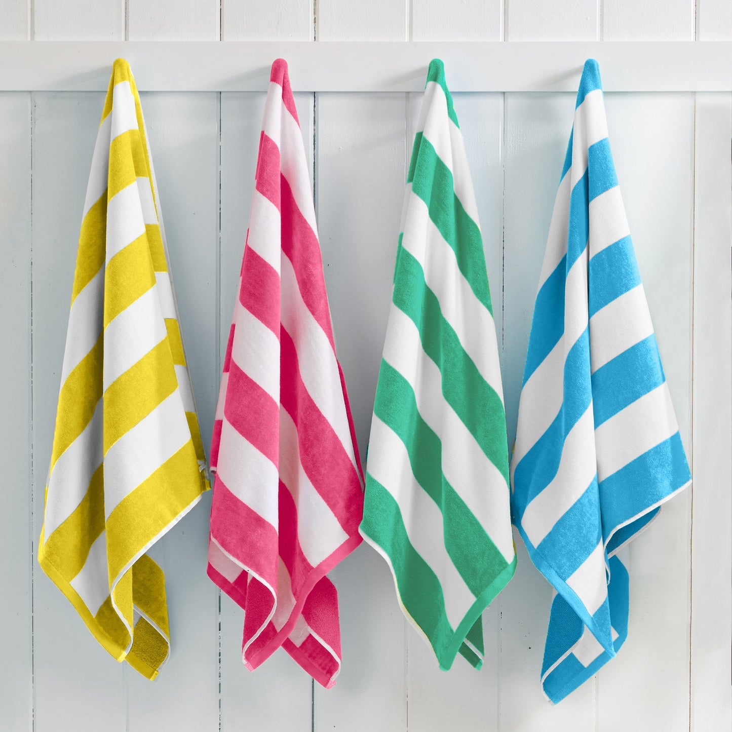 Cotton Velour Cabana Stripe Beach Towel - Novia Collection - 4 Pack- 30" x 60" Multi - air blue, yellow, teal, pink -