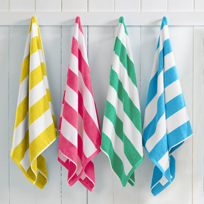 Cotton Velour Cabana Stripe Beach Towel - Novia Collection - 4 Pack- 30" x 60" Multi - air blue, yellow, teal, pink -