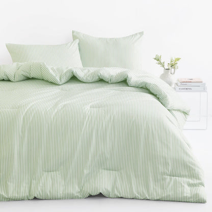 Sage Pinstripe Comforter Set – 3 Piece Full Size Bedding - - blanket set