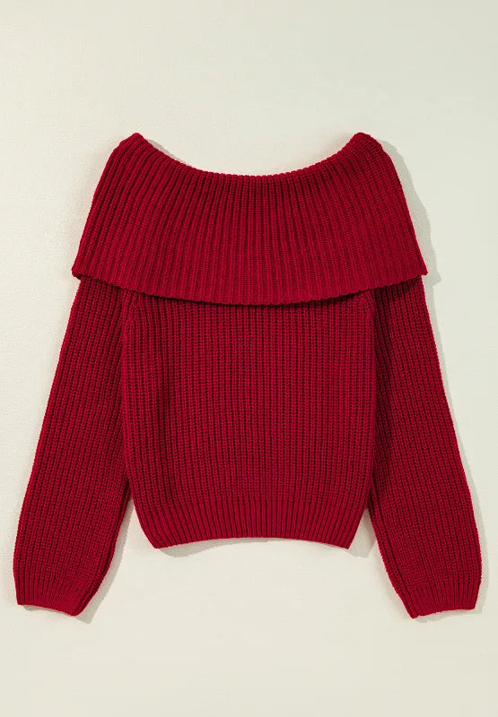 Off-Shoulder Long Sleeve Sweater - -