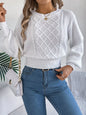 Cable Knit Diamond Pattern Long Sleeve Sweater - White -