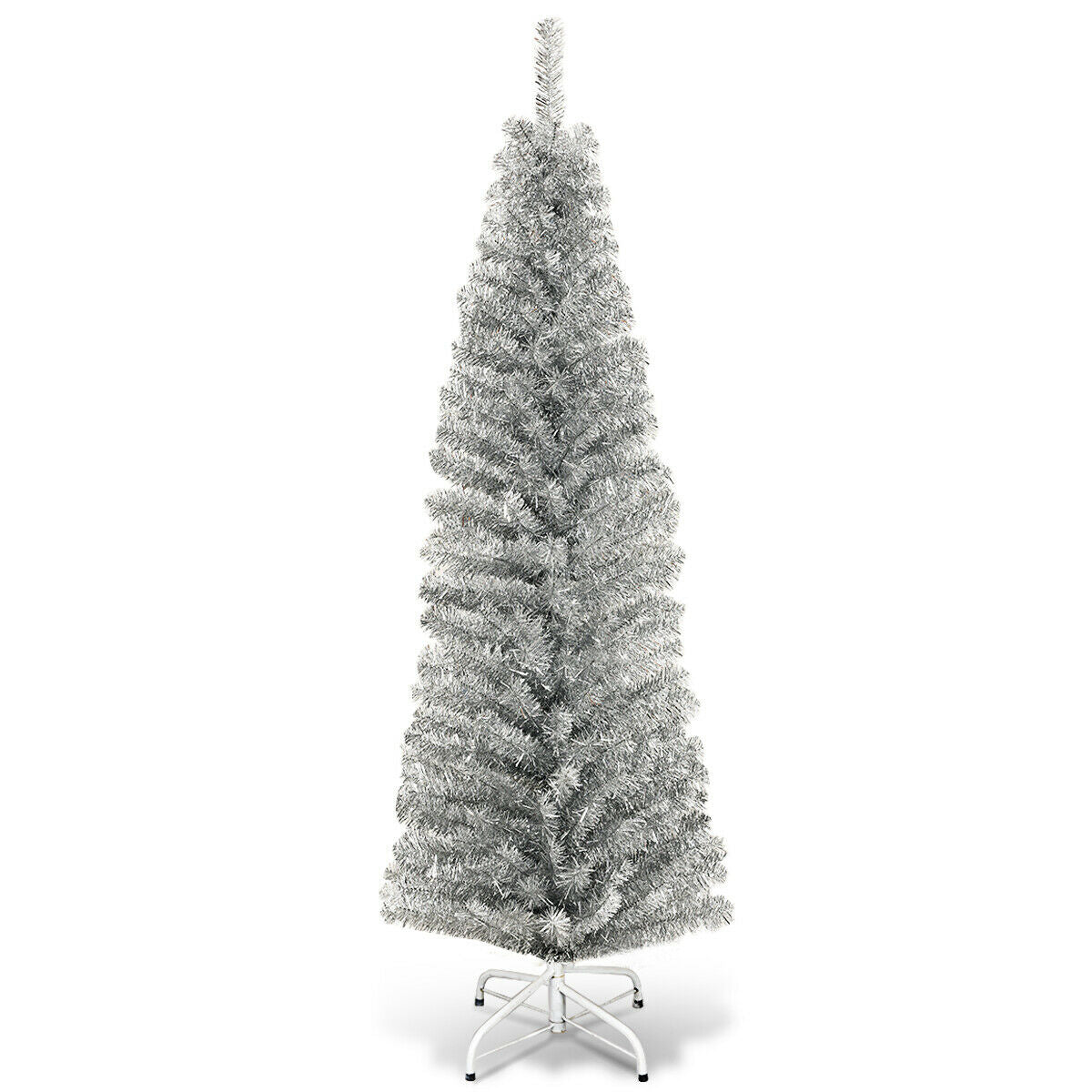 6 Feet Tinsel Tree Unlit Slim Pencil Christmas Tree - Silver -