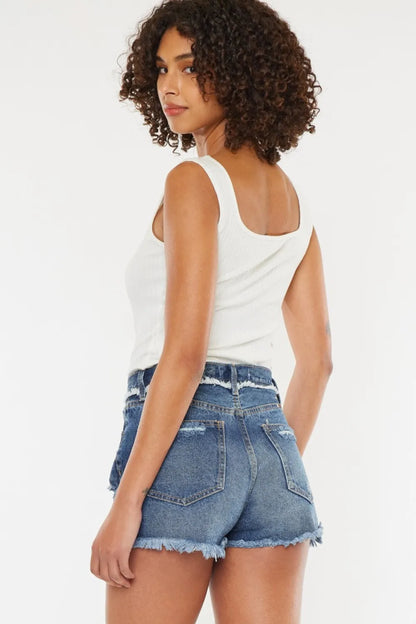 Kancan Distressed Button Fly Denim Shorts - -