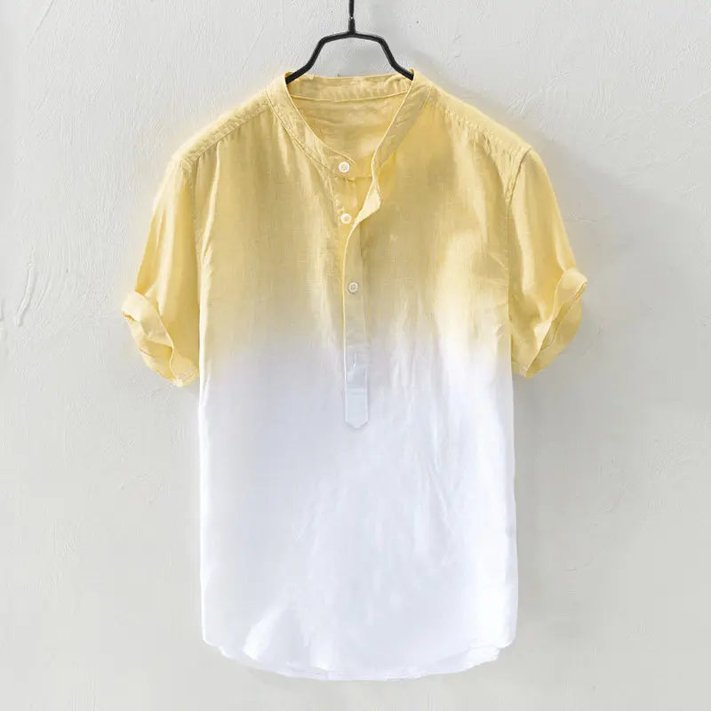 Men's Casual Blouse Cotton Linen Breathable Loose Short Sleeve Shirt