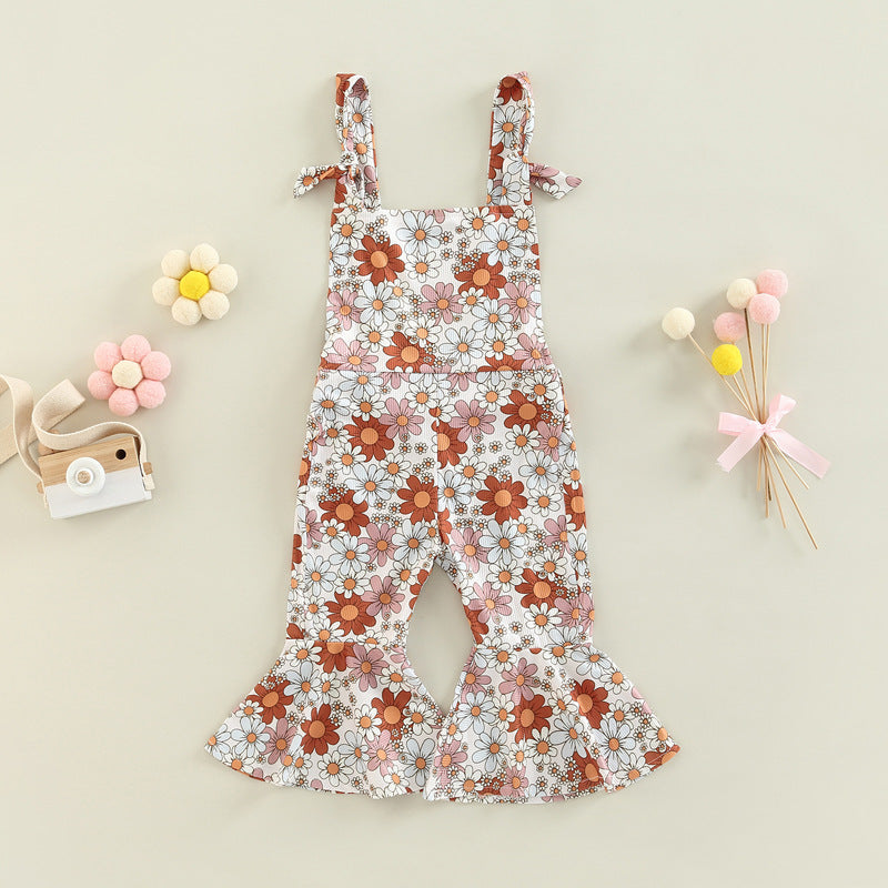 Girls' Floral Print Bell-bottom Pants Jumpsuit- Baby Joy- {{Product type}}