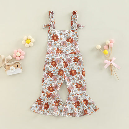 Girls' Floral Print Bell-bottom Pants Jumpsuit- Baby Joy- {{Product type}}