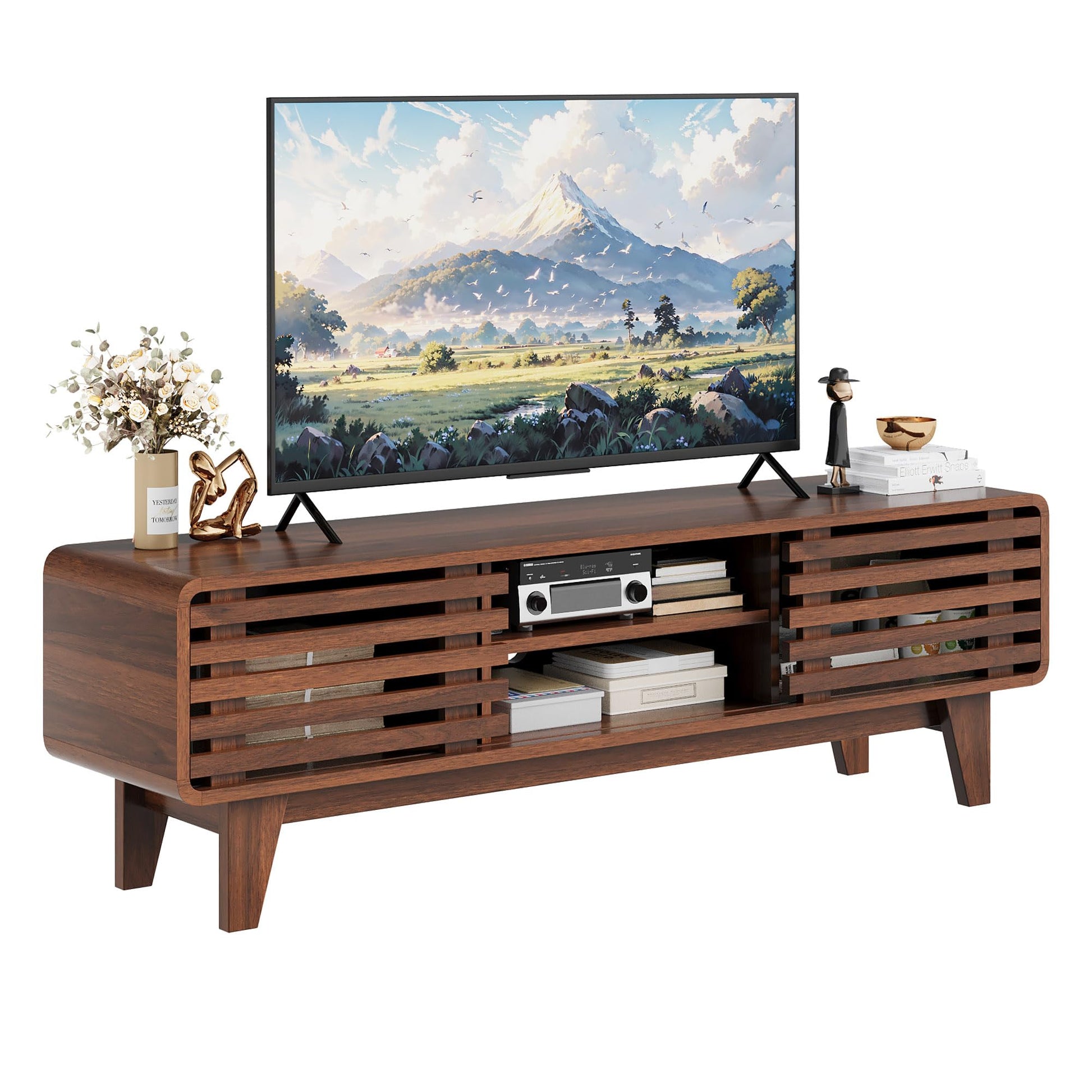 Walnut Retro Media Console for 60 Inch TVs - n a - table