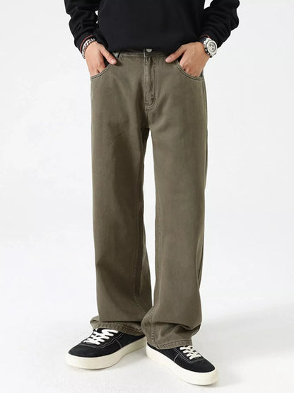 Men's Vintage Wash Wide Leg Jeans - Olive Green -