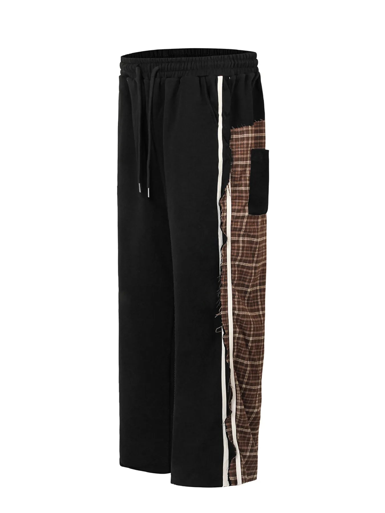 Men's Drawstring Patchwork Plaid Wide Leg Pants - -