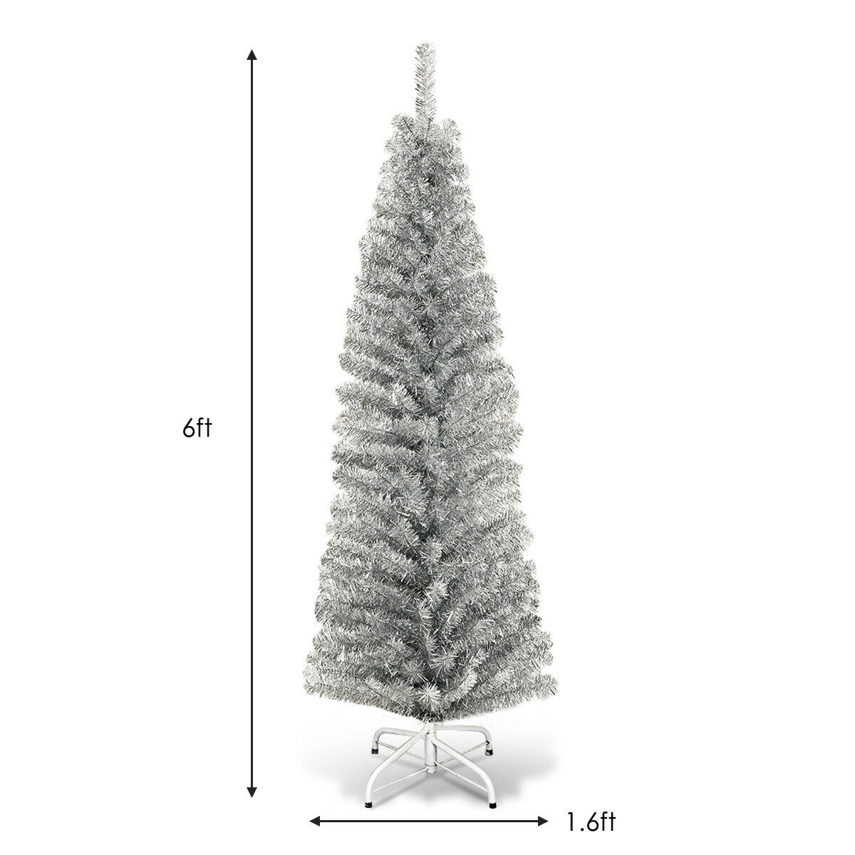6 Feet Tinsel Tree Unlit Slim Pencil Christmas Tree - -