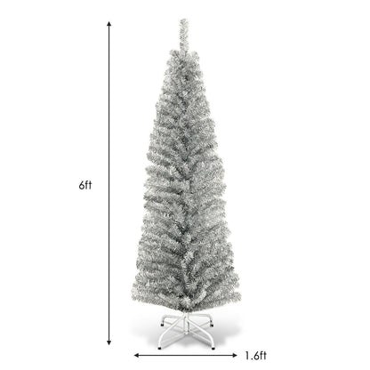 6 Feet Tinsel Tree Unlit Slim Pencil Christmas Tree - -