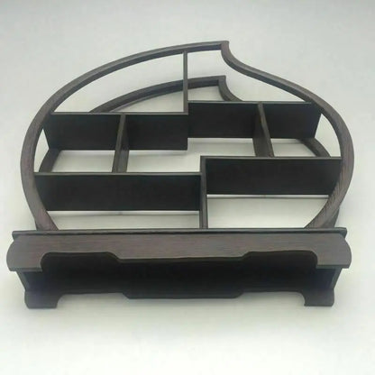 Wood‑Carved Peach Stand for Snuff Bottles & Statues – Asian Home Decor - - Shelving Accessories