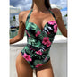 Conservative Printed Halter One-Piece Swimsuit - Green L - swimwear