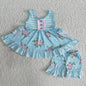 Flower Summer Pocket Ruffle Top and Shorts Set blue