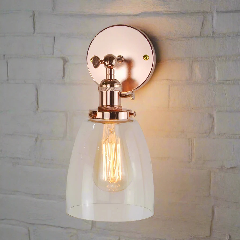 Loft Glass Rose Gold Iron Wall Light Vintage Wall Mount Light Sconce