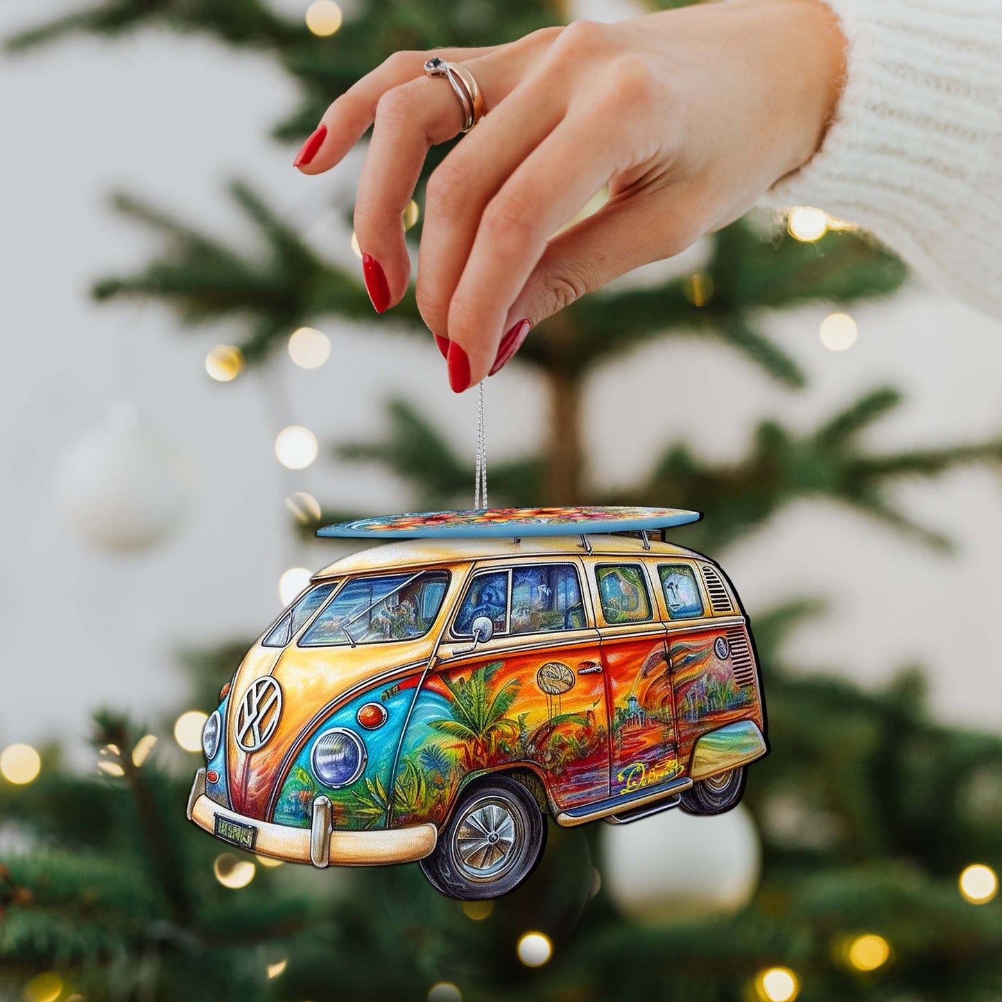 Beach Themed Ornaments - Hippie Van Wooden Ornaments by G.Debrekht Coastal Holiday Decor - 8688203 - - Wooden Ornaments