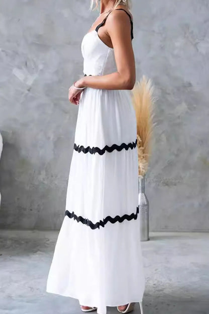 Tiered Maxi Dress with Scalloped Trim - -