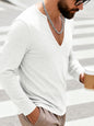 Men's Full Size Casual Ribbed Long Sleeve T-Shirt Plus Size - White -