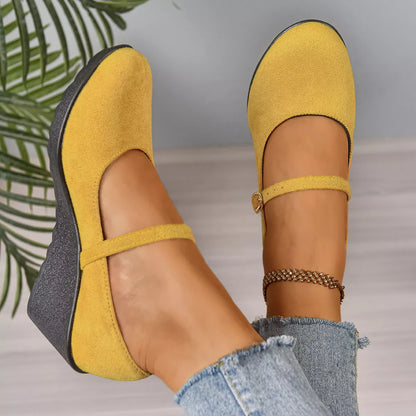 Round Toe Wedge Loafers - -