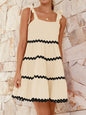 Contrast Trim Tie Shoulder Dress - Tan -
