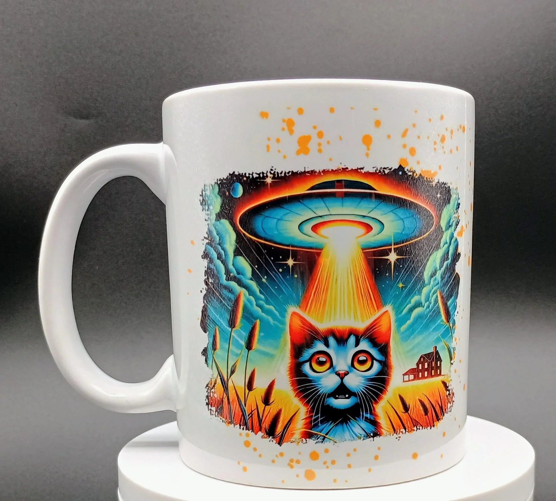 Cat UFO Abduction Mug 11oz - Funny Cosmic Cat Gift - - MUG
