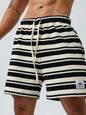 Men's Plus Size Drawstring Striped Shorts - Black -