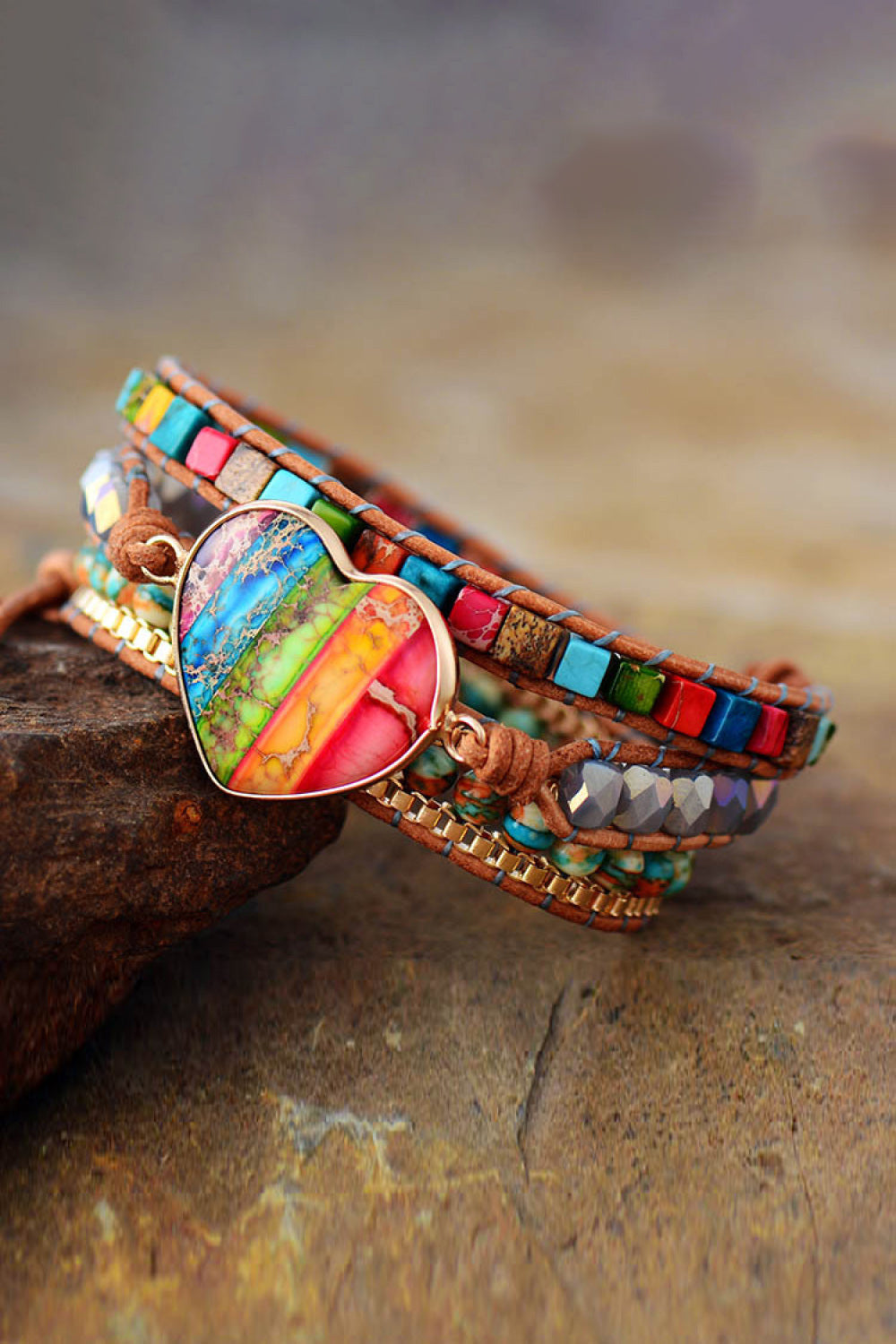 Imperial Jasper & Crystal Layered Bracelet - - clothes and accessories