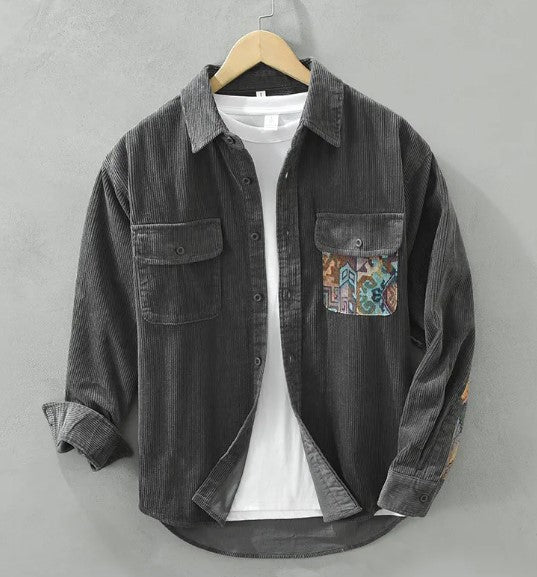 Japan Style Retro Long Sleeve Shirt - Gray (Large) L - shirt