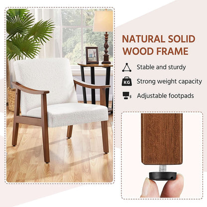 Mid Century Ivory Accent Chair With Wood Legs Boucle Upholstery- ShipItFurniture- {{Product type}}