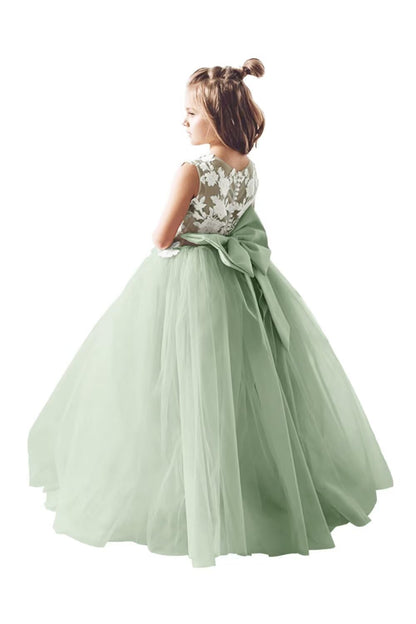 Sage Green Lace Flower Girl Dress - Sleeveless Tulle Princess Gown Size 10 - Sage Green 10 - dress