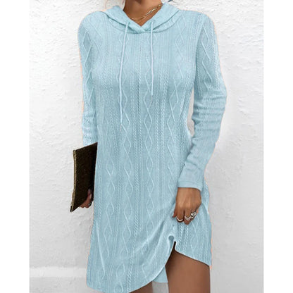 Solid Color Knitting Hoodie Knitted Dress for Women