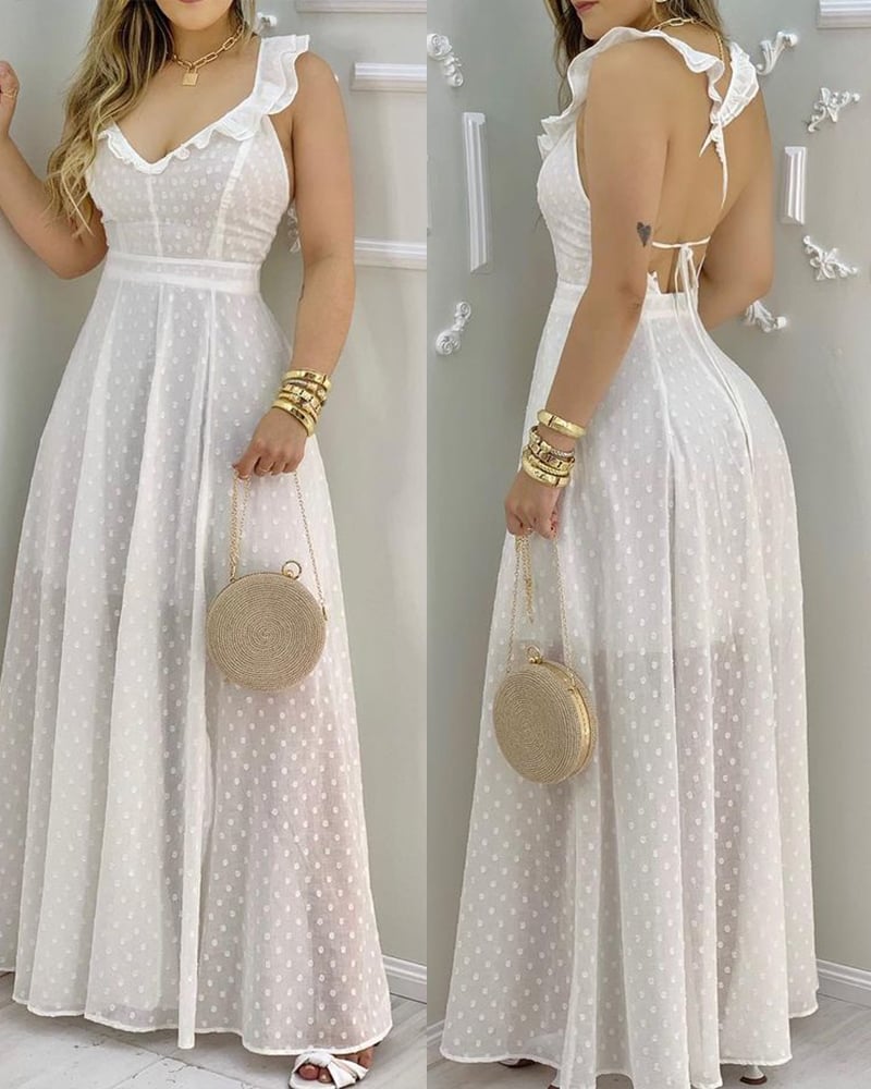 Solid Color Suspender Halter Dress - - dress