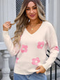 Angel Wings Flower V-Neck Long Sleeve Sweater - Watermelon pink -
