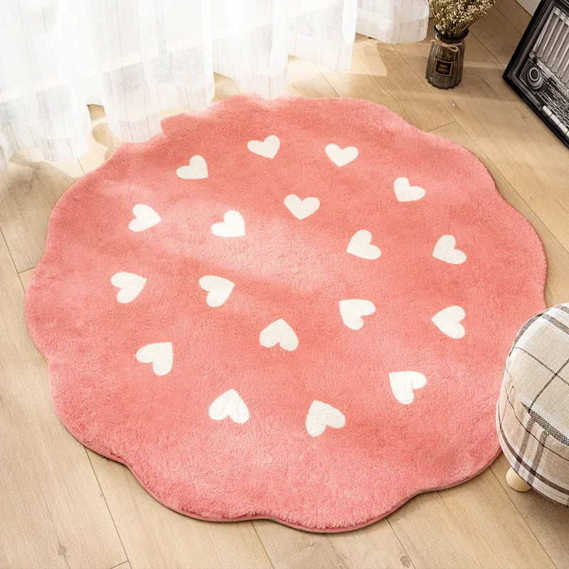 Flower Carpet Cute Plush Floor Mat Simple Round Bedside Decor Area Rugs