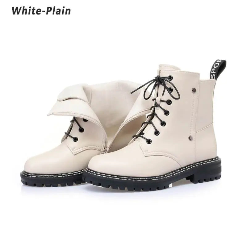 Genuine Leather Womens Chunky Heel Ankle Boots - White 40 - boots